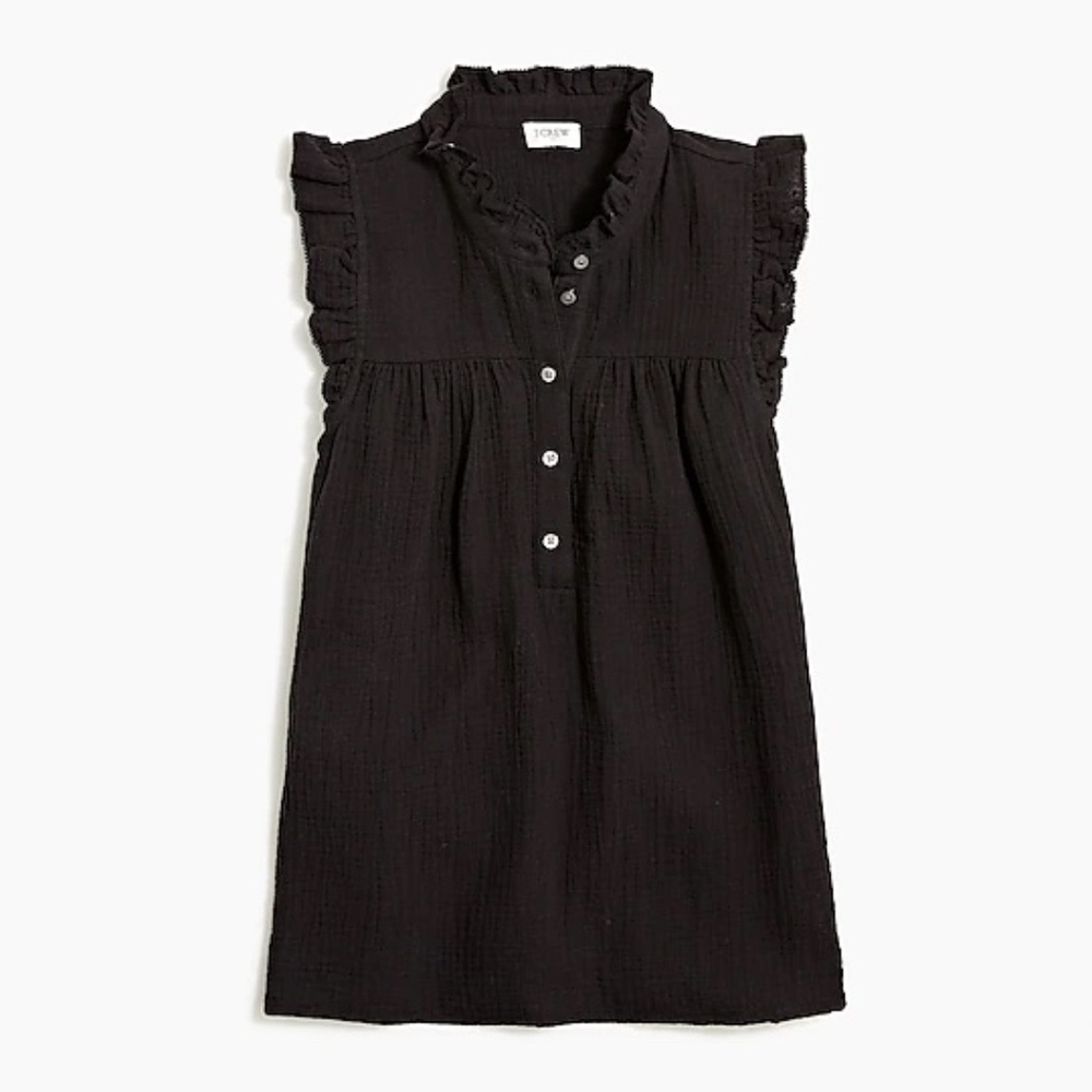 New With Tags!! J.Crew Factory Gauze smocked ruffleneck top XL Black